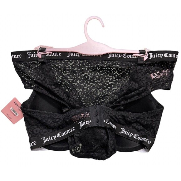 Juicy Couture Women's LEOPARD MESH BRA & HIPSTER Set Plus Size 1X 36D Black - Picture 2 of 4